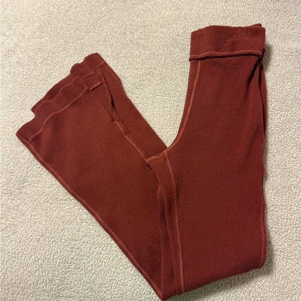 Free People Under the Stars Slim Flare Thermal Pants Rosewood Red Pink